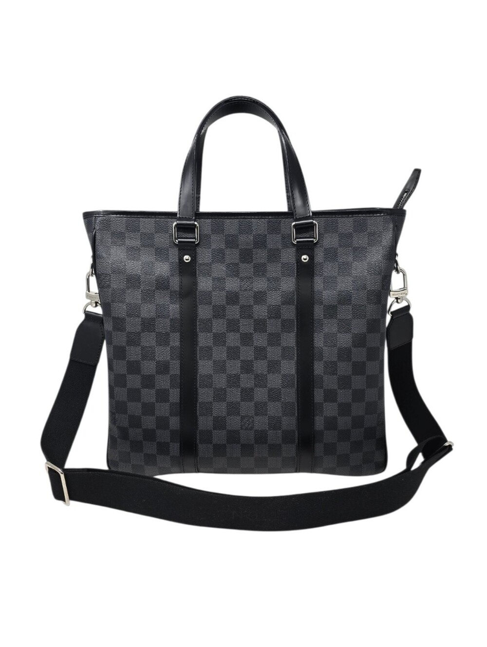 Louis Vuitton Tadao PM Tote Bag Damier Graphite Canvas Leather Trim Black Gray